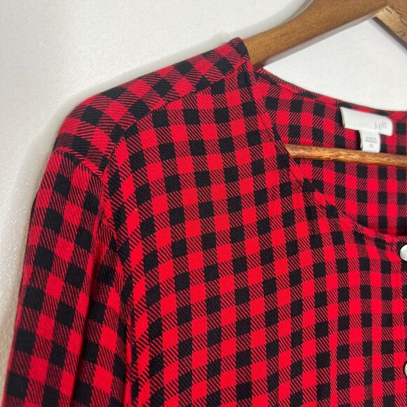 J Jill Women's XL Red Black Buffalo Plaid Button Down Peplum Blouse - Picture 4 of 10
